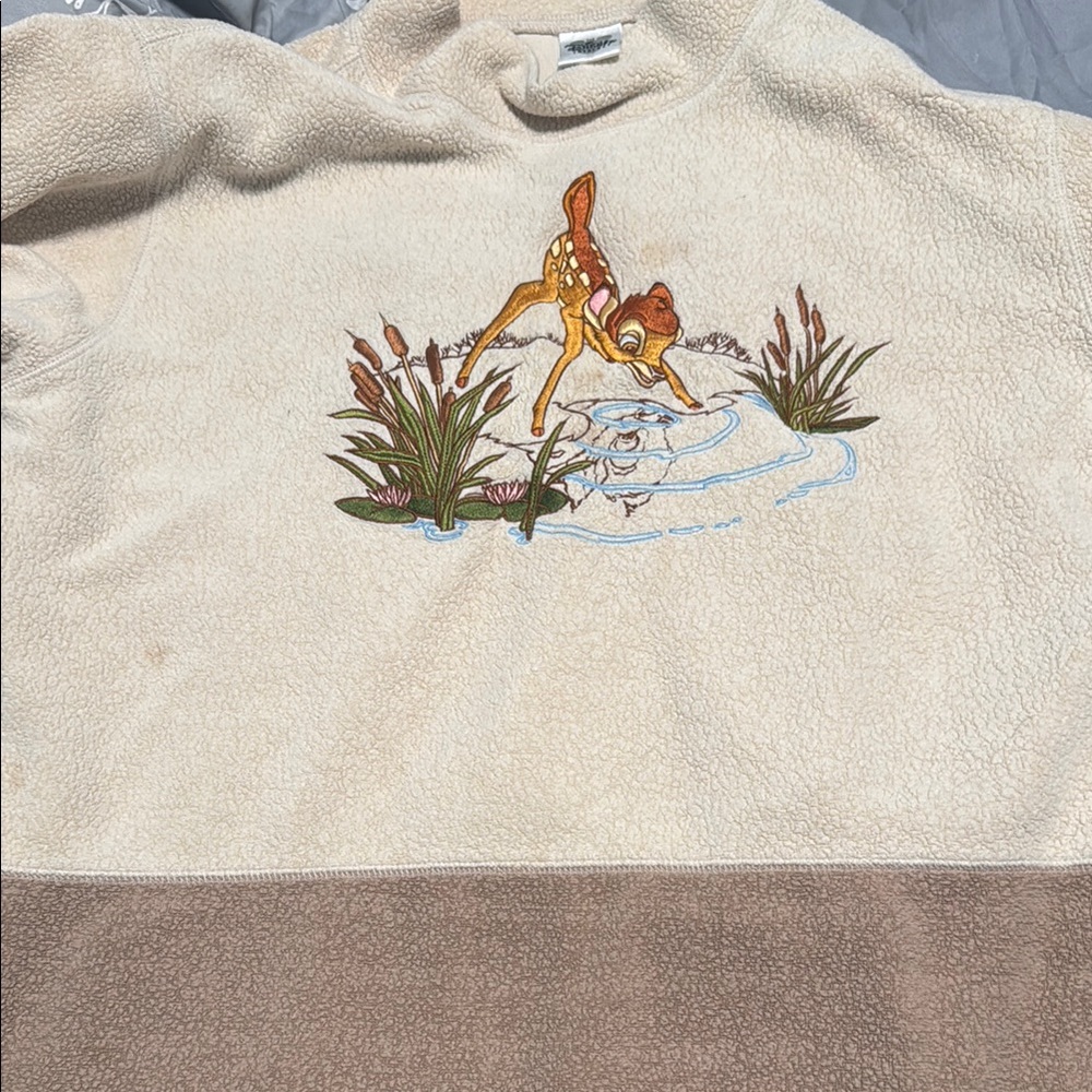 Vintage Disney store Bambi Cream and Brown Sweater with Embroidered Design